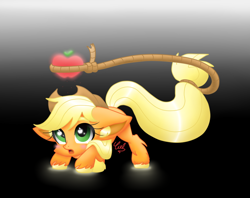 Size: 752x596 | Tagged: safe, artist:muchigirl, applejack, earth pony, pony, :o, apple, blushing, cute, ear fluff, eyes on the prize, floppy ears, food, jackabetes, lasso, looking up, prehensile tail, solo, unshorn fetlocks, wingding eyes