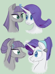 Size: 540x720 | Tagged: safe, artist:puddingskinmcgee, maud pie, rarity, earth pony, pony, unicorn, alternate hairstyle, duo, female, lesbian, rarimaud, shipping, simple background, smiling, wingding eyes