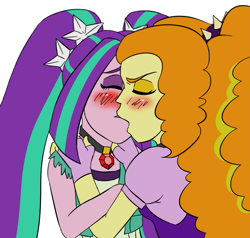 Size: 733x699 | Tagged: safe, artist:catlover1672, adagio dazzle, aria blaze, equestria girls, adaria, blushing, female, kissing, lesbian, shipping