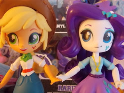 Size: 4608x3456 | Tagged: safe, applejack, rarity, equestria girls, doll, equestria girls minis, exploitable meme, female, holding hands, irl, lesbian, photo, rarijack, shipping, toy