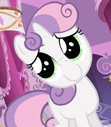 Size: 882x1006 | Tagged: safe, screencap, sweetie belle, sleepless in ponyville, c:, inverted mouth, pure unfiltered evil, sweetie frown