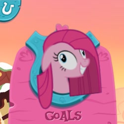 Size: 647x646 | Tagged: safe, screencap, pinkie pie, pony, contemplating insanity, derp, grin, pinkamena diane pie, pinkie derp, puzzle party, smiling, solo