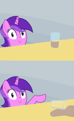 Size: 550x900 | Tagged: safe, amethyst star, sparkler, background pony, chocolate milk, everything is ruined, exploitable meme, image macro, meme, pure unfiltered evil, spilled milk