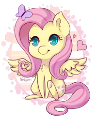 Size: 800x1000 | Tagged: safe, artist:nekoeri, fluttershy, pegasus, pony, chibi, cute, heart, shyabetes, simple background, solo, transparent background