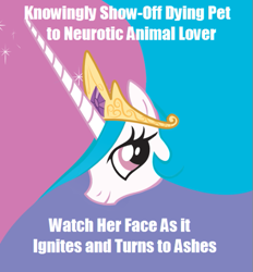 Size: 505x545 | Tagged: artist needed, safe, princess celestia, alicorn, pony, a bird in the hoof, image macro, implied philomena, meme, solo, trollestia