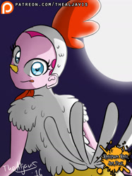 Size: 1280x1707 | Tagged: safe, artist:thealjavis, pinkie pie, equestria girls, luna eclipsed, animal costume, chicken pie, chicken suit, clothes, costume, nightmare night, nightmare night art pack, nightmare night costume, patreon, patreon logo, solo