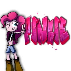 Size: 3500x3500 | Tagged: safe, artist:fj-c, pinkie pie, equestria girls, belly button, clothes, graffiti, midriff, peace sign, solo, vest