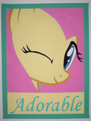 Size: 2112x2816 | Tagged: safe, artist:iceroadlion, fluttershy, pegasus, pony, cute, one eye closed, painting, poster, shyabetes, solo, wink