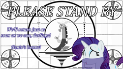 Size: 1000x563 | Tagged: safe, artist:creamsicle delight, discord, rarity, draconequus, pony, unicorn, ask generous genie rarity, female, genie, male, mare, test card