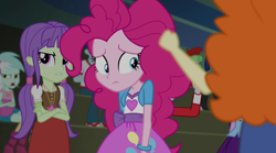 Size: 1280x714 | Tagged: safe, derpibooru import, screencap, curly winds, drama letter, golden hazel, heath burns, lyra heartstrings, pinkie pie, some blue guy, starlight, twilight sparkle, watermelody, equestria girls, rainbow rocks, background human, balloon, bracelet, jewelry