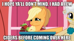 Size: 977x550 | Tagged: safe, screencap, applejack, mayor mare, earth pony, pony, drunk, drunk aj, image macro, meme