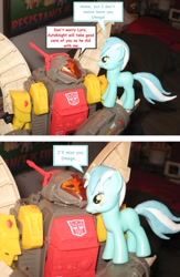 Size: 722x1106 | Tagged: safe, artist:aleximusprime, lyra heartstrings, brushable, comic sans, omega supreme, toy, transformers