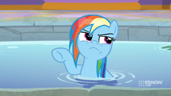 Size: 1920x1080 | Tagged: safe, derpibooru import, screencap, rainbow dash, pegasus, pony, spoiler:deep tissue memories, spoiler:mlp friendship is forever, angry, deep tissue memories, rainbow dash is not amused, unamused, wet mane