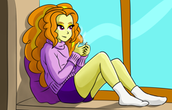 Size: 3200x2050 | Tagged: safe, artist:skycatcherequestria, adagio dazzle, equestria girls, clothes, coffee, morning, socks, window