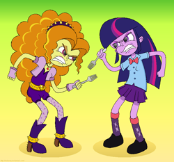 Size: 750x700 | Tagged: safe, artist:hellarmy, adagio dazzle, twilight sparkle, equestria girls, fight, fork