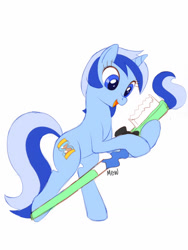 Size: 960x1280 | Tagged: safe, artist:mew, minuette, pony, bipedal, bowtie, hoof hold, solo, toothbrush