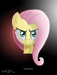 Size: 3000x4000 | Tagged: safe, artist:thealjavis, fluttershy, pegasus, pony, badass, bust, determined, flutterbadass, flutterbold, gradient background, looking at you, motivational, portrait, solo