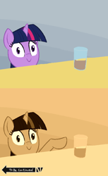 Size: 550x900 | Tagged: safe, artist:furseiseki, edit, twilight sparkle, chocolate, chocolate milk, everything is ruined, exploitable meme, food, jojo's bizarre adventure, meme, milk, pure unfiltered evil, roundabout, sepia, smiling, solo, spilled milk, this will end in spilled milk, to be continued