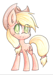 Size: 1024x1432 | Tagged: safe, artist:jetjetj, applejack, earth pony, pony, simple background, solo, traditional art