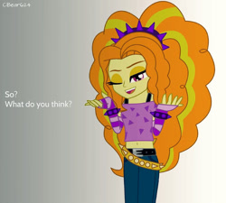 Size: 600x540 | Tagged: safe, artist:cbear624, adagio dazzle, equestria girls, belly button, breasts, delicious flat chest, dialogue, female, flatdagio dazzle, looking at you, midriff, solo, wink