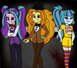 Size: 2176x1920 | Tagged: safe, artist:flamefyre1235, adagio dazzle, aria blaze, sonata dusk, equestria girls, bonnie, chica, five nights at freddy's, freddy fazbear, the dazzlings