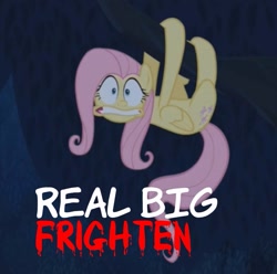 Size: 1355x1345 | Tagged: safe, artist:iscord, fluttershy, pegasus, pony, 28 pranks later, frighten, meme, scared, solo, text, tree, upside down