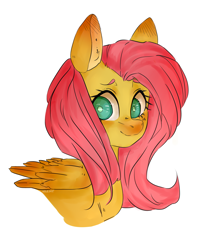 Size: 1920x2420 | Tagged: safe, artist:ielejot, fluttershy, pegasus, pony, bust, folded wings, looking at you, portrait, simple background, solo, white background