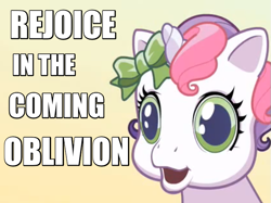 Size: 631x471 | Tagged: safe, sweetie belle, newborn cuties, face of evil, g3.75, image macro, jesus christ how horrifying, meme, nightmare fuel, pure unfiltered evil, solo, uncanny valley, wat