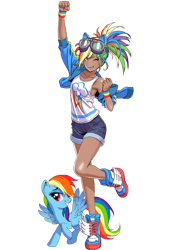 Size: 530x750 | Tagged: safe, artist:shunya yamashita, derpibooru import, rainbow dash, human, pegasus, pony, armpits, clothes, delicious flat chest, human ponidox, humanized, jacket, kotobukiya, kotobukiya rainbow dash, rainbow flat, self ponidox, simple background, transparent background, winking at you