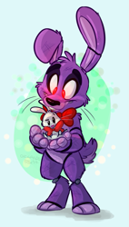 Size: 595x1047 | Tagged: safe, artist:thedoggygal, angel bunny, bonnie, crossover, five nights at freddy's, pure unfiltered evil