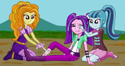 Size: 1937x1022 | Tagged: safe, artist:majkashinoda626, adagio dazzle, aria blaze, sonata dusk, equestria girls, injured, the dazzlings