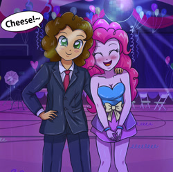 Size: 3507x3472 | Tagged: safe, artist:sumin6301, cheese sandwich, pinkie pie, equestria girls, blushing, canterlot high, cheesepie, clothes, cute, equestria girls-ified, fall formal, fall formal outfits, male, photo, prom, shipping, straight, suit