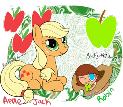 Size: 2300x2000 | Tagged: safe, artist:brashgirl901, applejack, oc, oc:robin, human, crossover, non-mlp oc, prone, the powerpuff girls