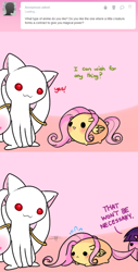 Size: 502x987 | Tagged: safe, artist:pekou, derpibooru import, fluttershy, twilight sparkle, incubator (species), pegasus, pony, ask my little chubbies, ask, chubbie, comic, crossover, emiri katou, kyubey, puella magi madoka magica, pure unfiltered evil, tumblr, voice actor joke