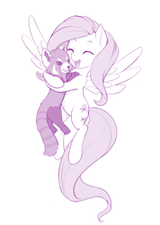 Size: 711x1000 | Tagged: safe, artist:dstears, fluttershy, pegasus, pony, red panda, animal, cute, duo, hug, shyabetes