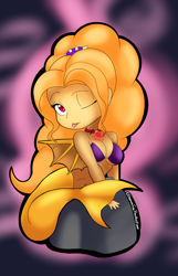 Size: 1024x1586 | Tagged: safe, artist:demonfox, adagio dazzle, mermaid, equestria girls, adagiazonga dazzle, bikini top, breasts, chibi, cleavage, cute, female, solo, species swap