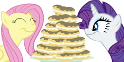 Size: 15724x7834 | Tagged: safe, artist:cyanlightning, fluttershy, rarity, pegasus, pony, unicorn, mmmystery on the friendship express, .svg available, absurd resolution, eclair, food, rarity looking at food, simple background, transparent background, vector