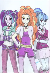 Size: 2387x3484 | Tagged: safe, artist:yumeiko-chan, adagio dazzle, aria blaze, sonata dusk, equestria girls, rainbow rocks, the dazzlings, traditional art