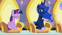 Size: 1919x1079 | Tagged: safe, artist:agrol, princess celestia, princess luna, twilight sparkle, twilight sparkle (alicorn), alicorn, pony, bags under eyes, sitting, tired