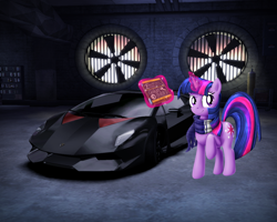 Size: 1280x1024 | Tagged: safe, derpibooru import, twilight sparkle, book, car, hypercar, lamborghini, lamborghini sesto elemento, magic, need for speed, need for speed carbon, pun, supercar, telekinesis