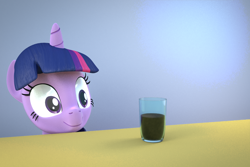 Size: 1080x720 | Tagged: safe, artist:3d thread, artist:creatorofpony, twilight sparkle, twilight sparkle (alicorn), alicorn, pony, /mlp/, 3d, 3d model, blender, chocolate milk, cup, eyes on the prize, female, implied spilled milk, mare, meme, pure unfiltered evil, solo, this will end in tears, wide eyes