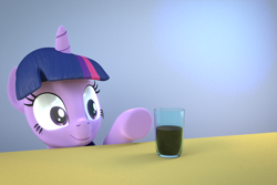 Size: 1080x720 | Tagged: safe, artist:3d thread, artist:creatorofpony, twilight sparkle, twilight sparkle (alicorn), alicorn, pony, /mlp/, 3d, 3d model, blender, chocolate milk, cup, eyes on the prize, female, mare, meme, pure unfiltered evil, solo, wide eyes