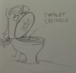 Size: 624x600 | Tagged: artist needed, safe, derpibooru import, twilight sparkle, twilight sparkle (alicorn), alicorn, original species, pony, toilet pony, but why, female, mare, monochrome, needs more jpeg, pencil drawing, solo, species swap, toilet, toilet humor, toilet sparkle, traditional art