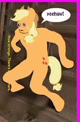 Size: 496x762 | Tagged: safe, artist:applebeans, applejack, earth pony, pony, spider-man, wall climbing, wat