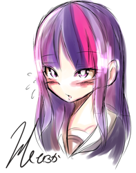 Size: 2636x3344 | Tagged: safe, artist:haruno hiroka, derpibooru import, twilight sparkle, human, blushing, bust, cute, female, high res, humanized, pixiv, simple background, solo, twiabetes, white background