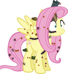 Size: 10721x11588 | Tagged: safe, artist:cyanlightning, fluttershy, bat, centipede, ladybug, pegasus, pony, rat, snake, spider, every little thing she does, .svg available, absurd resolution, adoracreepy, creepy, creepy crawlies, cute, female, hypnosis, hypnotized, mare, nightmare fuel, simple background, solo, transparent background, vector, wide eyes