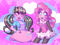 Size: 1280x957 | Tagged: safe, artist:telltale-sheriff, pinkie pie, equestria girls, clothes swap, costume swap, crossover, cutie mark on clothes, draculaura, explicit source, monster high