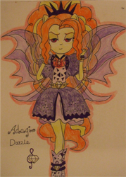 Size: 908x1270 | Tagged: safe, artist:blazingdazzlingdusk, adagio dazzle, equestria girls, rainbow rocks, drawing, fin wings, ponied up, solo, the dazzlings, traditional art, welcome to the show