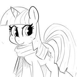 Size: 900x900 | Tagged: safe, artist:pegacornss, derpibooru import, twilight sparkle, clothes, monochrome, scarf, solo