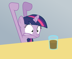 Size: 550x450 | Tagged: safe, twilight sparkle, chocolate milk, exploitable meme, glass, meme, pure unfiltered evil, spilled milk, the power of christ compels you